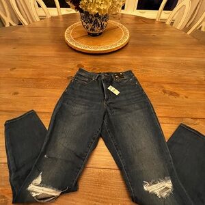 Express Blue High Rise Jeans with Distressed Details
